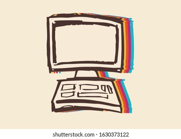 Vector Illustration of Computer or Laptop Technology with Cute and Rainbow Color
