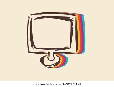 Vector Illustration of Computer or Laptop Technology with Cute and Rainbow Color