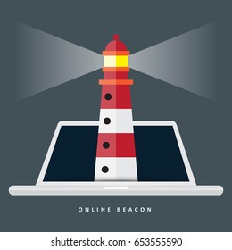 Vector illustration of computer lighthouse concept design element.