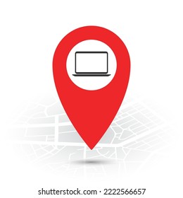 Vector illustration of Computer location. Simple icon in red color on White background.