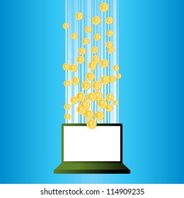 Vector illustration of a computer making money from the internet.
