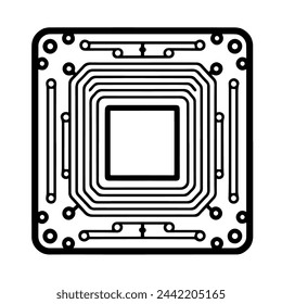 Vector illustration of a computer microchip outline icon, ideal for electronics projects.