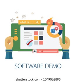 Vector illustration of computer or mobile & app upgrade concept " software demo " product and application icon