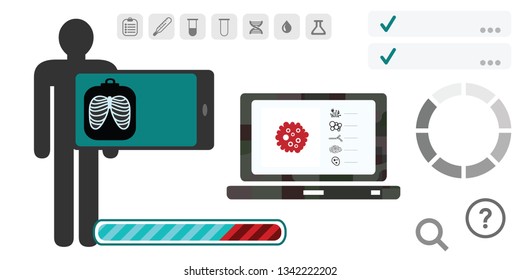 vector illustration of computer and mobile technologies for health estimation and xray scanning options