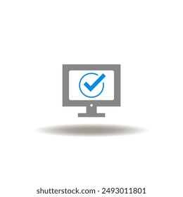 Vector illustration of computer monitor with check mark. Icon of ISO. Symbol of standards.