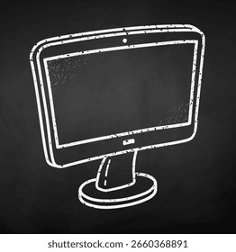  Vector illustration of a computer monitor drawn with chalk. Isolated object on blackboard background.