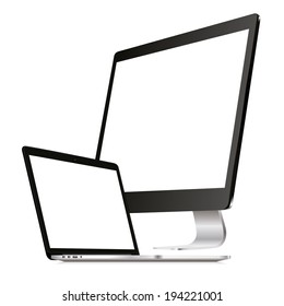 vector illustration of a computer monitor and a laptop on a white background