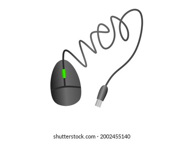 Vector illustration of a computer mouse with a cable in the shape of the word net