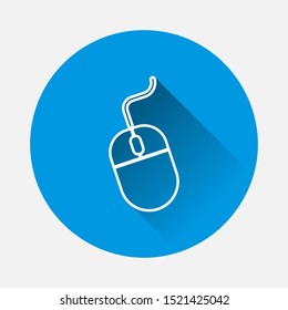 Vector illustration of computer mouse on blue background. Flat image with long shadow.