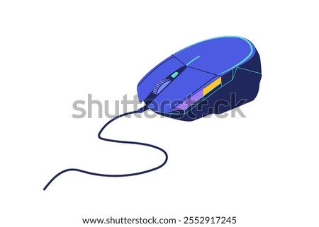 Vector illustration computer mouse with scroll wheel and buttons. Hand drawn cute cartoon pc mouse. computer accessory sticker in colored doodle style. Office or working device icon or print.