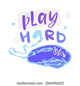 Vector illustration with computer mouse and text play hard. Print design for poster, postcard, textile. Hand drawing, lettering.