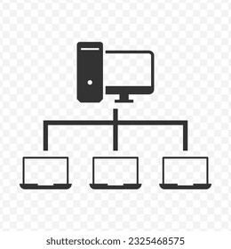 Vector illustration of computer network icon in dark color and transparent background(PNG).