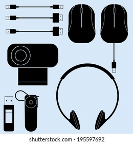vector illustration of computer peripherals and cords
