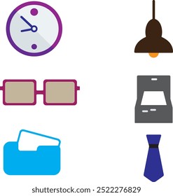 Vector Illustration of Computer Printer, Clock, and Technology Icons on White Background
