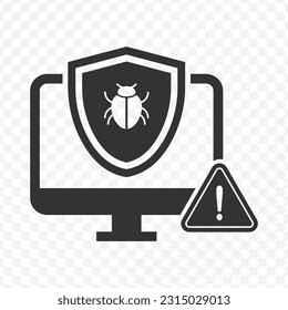 Vektorgrafik des Computerschutzes vor Viren-Symbol in dunkler Farbe und transparentem Hintergrund (PNG).