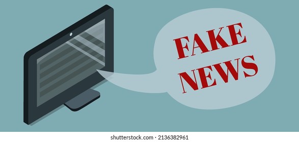 Vector illustration of computer screen with fake news in social media