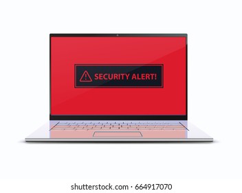  Vector illustration of computer security concept with classic detailed laptop computer and security alert sign
