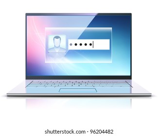 Vector illustration of computer security concept with locked modern laptop