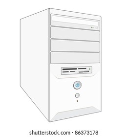 A vector illustration of a computer tower on a white background.