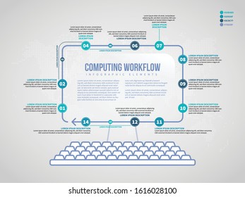 Vector illustration of Computing Workflow Infographic design element.