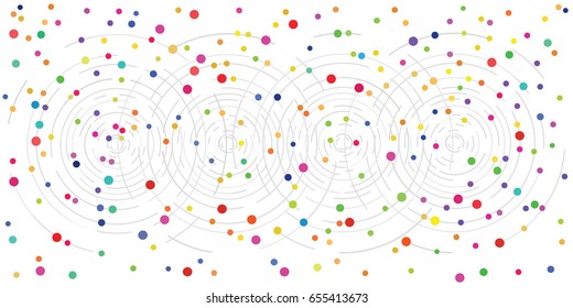 Vector Illustration Of  Concentric Gray Circles With Colorful Dots And Spots For Gravity And Abstract Background