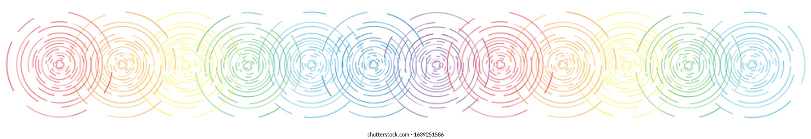 vector illustration of concentric rainbow circles horizontal banner for ripples vibration or waves backgrounds