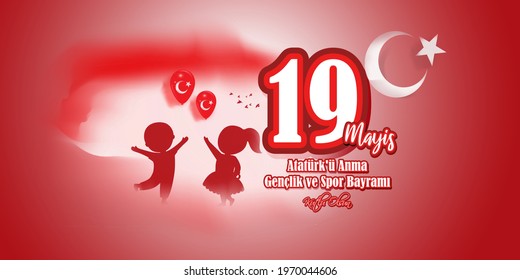 Vector illustration concept of 19 Mayis Atatürk'ü Anma, Gençlik ve Spor Bayramı meaning 19 May Commemoration of Atatürk, Youth and Sports Day.