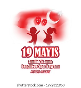 Vector illustration concept of 19 Mayis Atatürk'ü Anma, Gençlik ve Spor Bayramı meaning 19 May Commemoration of Atatürk, Youth and Sports Day.