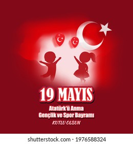 Vector illustration concept of 19 Mayis Atatürk'ü Anma, Gençlik ve Spor Bayramı meaning 19 May Commemoration of Atatürk, Youth and Sports Day.