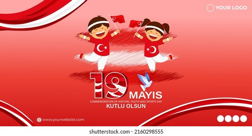 Vector illustration concept of 19 Mayis Atatürk'ü Anma, Gençlik ve Spor Bayramı meaning 19 May Commemoration of Atatürk, Youth and Sports Day.