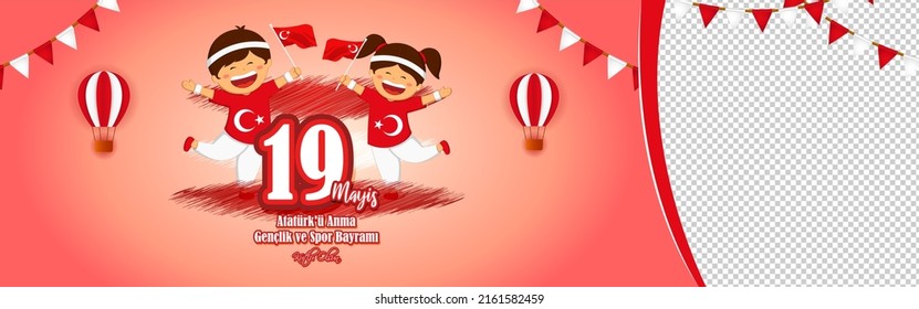 Vector illustration concept of 19 Mayis Atatürk'ü Anma, Gençlik ve Spor Bayramı meaning 19 May Commemoration of Atatürk, Youth and Sports Day.