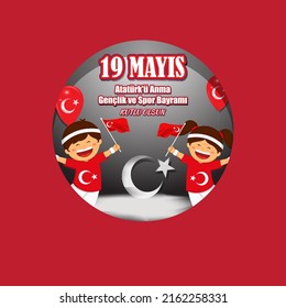 Vector illustration concept of 19 Mayis Atatürk'ü Anma, Gençlik ve Spor Bayramı meaning 19 May Commemoration of Atatürk, Youth and Sports Day.