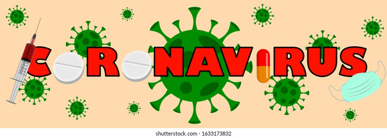 Vector illustration of the concept of 2019-nCov novel Coronavirus epidemic Coronavirus cell, Chinese respiratory pathogen coronavirus, SARS epidemic risk alert. Syringe drug