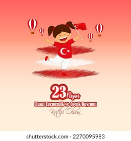 Vector illustration concept of 23 Nisan Ulusal Egemenlik ve Çocuk Bayramı meaning 23 April National Sovereignty and Children's Day