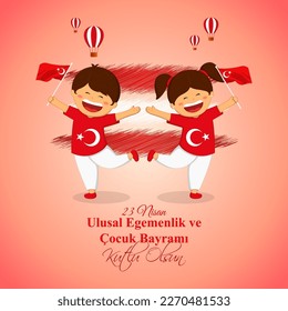 Vector illustration concept of 23 Nisan Ulusal Egemenlik ve Çocuk Bayramı meaning 23 April National Sovereignty and Children's Day