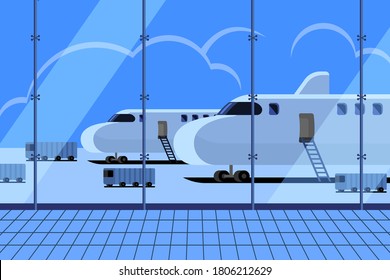 Vector Ilustración Concepto Aeropuerto Interior Salón de espera Salón de salida Terminal moderno 