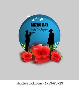 Vector illustration concept of Anzac Day with poppy flowers. 25 April. National remembrance day in Australia and New Zealand.