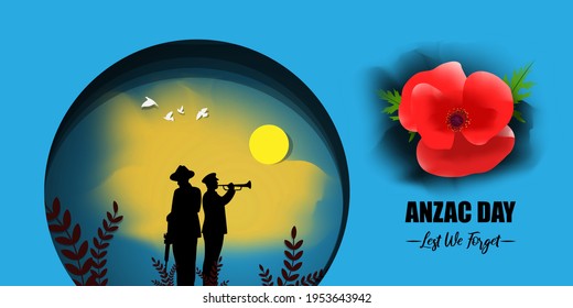 Vector illustration concept of Anzac Day with poppy flowers. 25 April. National remembrance day in Australia and New Zealand.