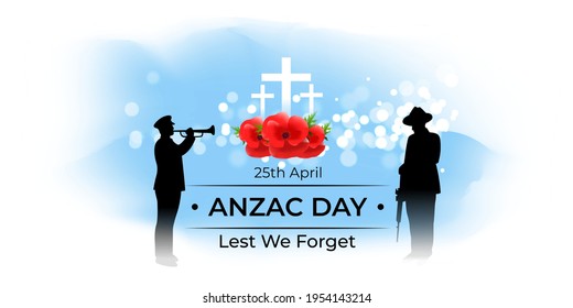 Vector illustration concept of Anzac Day with poppy flowers. 25 April. National remembrance day in Australia and New Zealand.