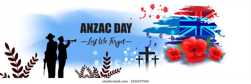 Vector illustration concept of Anzac Day with poppy flowers. 25 April. National remembrance day in Australia and New Zealand.