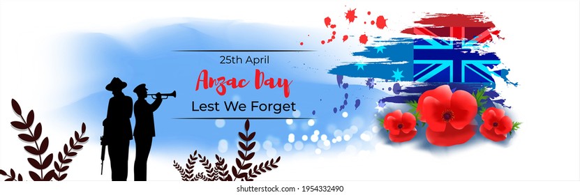 Vector illustration concept of Anzac Day with poppy flowers. 25 April. National remembrance day in Australia and New Zealand.
