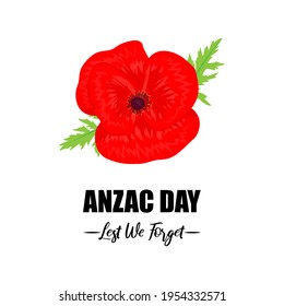 Concepto de ilustración vectorial del Día Anzac con flores de amapola. 25 de abril. Día nacional de la memoria en Australia y Nueva Zelanda.