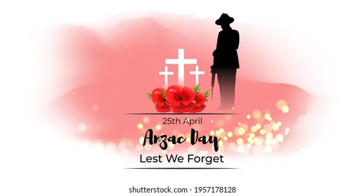 Vector illustration concept of Anzac Day with poppy flowers. 25 April. National remembrance day in Australia and New Zealand.