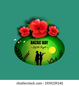 Vector illustration concept of Anzac Day with poppy flowers. 25 April. National remembrance day in Australia and New Zealand.