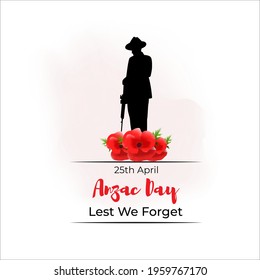 Vector illustration concept of Anzac Day with poppy flowers. 25 April. National remembrance day in Australia and New Zealand.