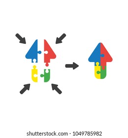 Vector illustration concept of arrow shaped puzzle pieces showing up and connect.