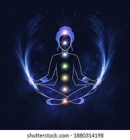 Vector Illustration Concept Aura And Chakra, Meditation.