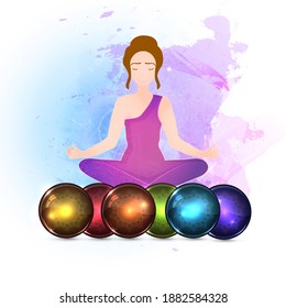 Vector illustration concept Aura and chakra, meditation.