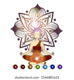 Concepto de Ilustración vectorial Aura y chakra, meditación.