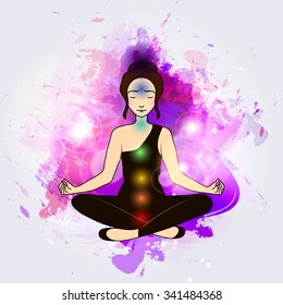 Vector illustration concept Aura and chakra, meditation.